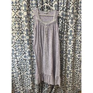 Eileen West Cotton Modal Lavender Print Nightgown Medium Floral Lace Tiered